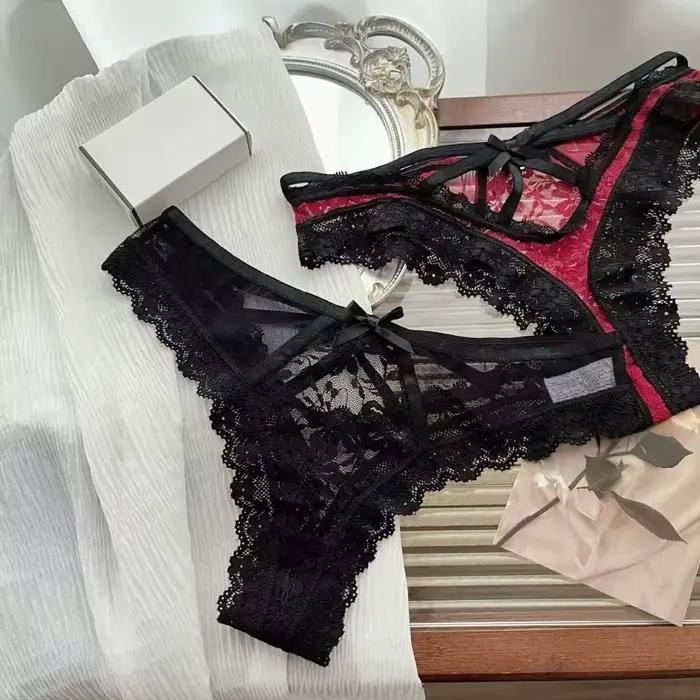 Doux Patchwork maille florale nœud papillon culotte évider dentelle fleur string Transparent coton entrejambe sous-vêtements pour dame
