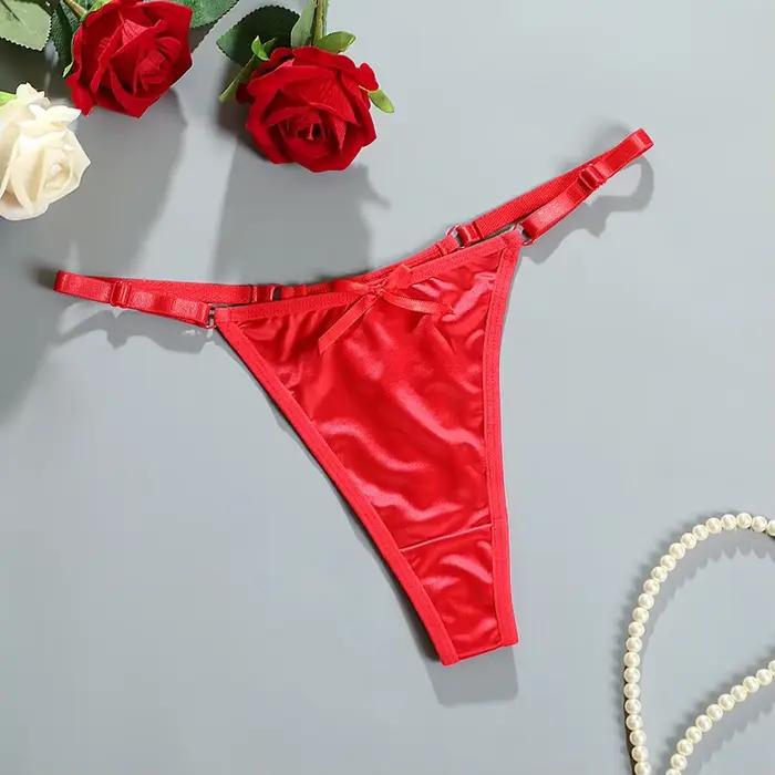 Culotte string en satin doux MoonBiffy pour femmes, taille basse, confortable et élégante lingerie sexy ```