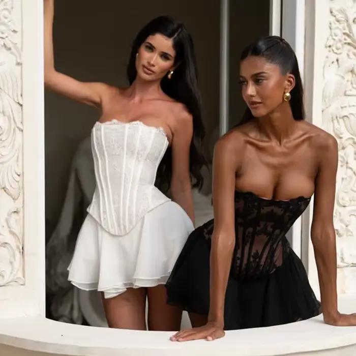 Ensemble haut et jupe pour femme en dentelle