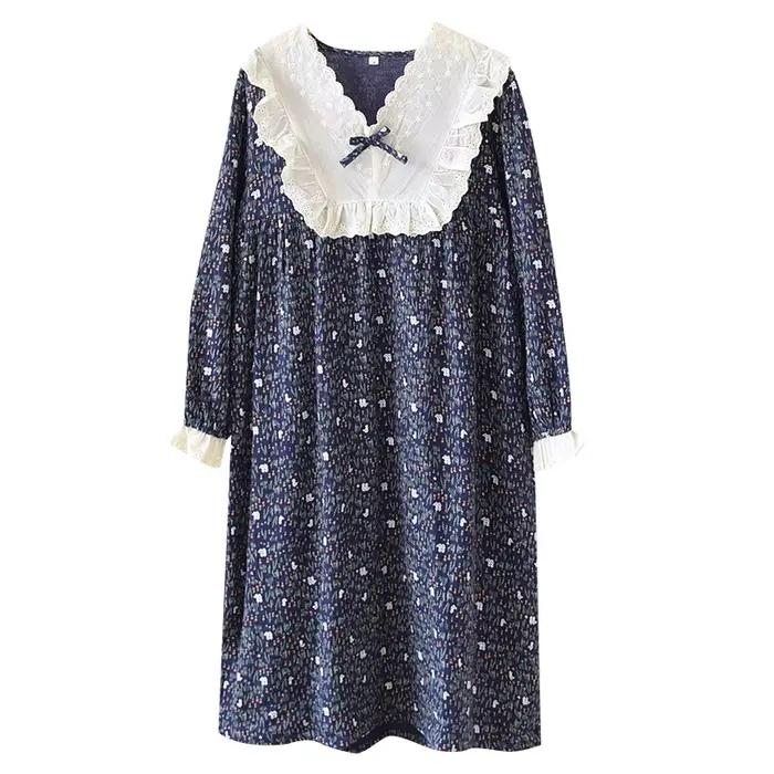 Vintage Cottagecore chemise de nuit pour femmes col en dentelle Style français robe de nuit doux 100% coton gaze vêtements de détente robe de maternité