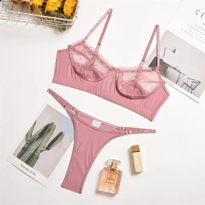 Ensemble de sous-vêtements 2 pièces en dentelle et maille à volants pour femmes