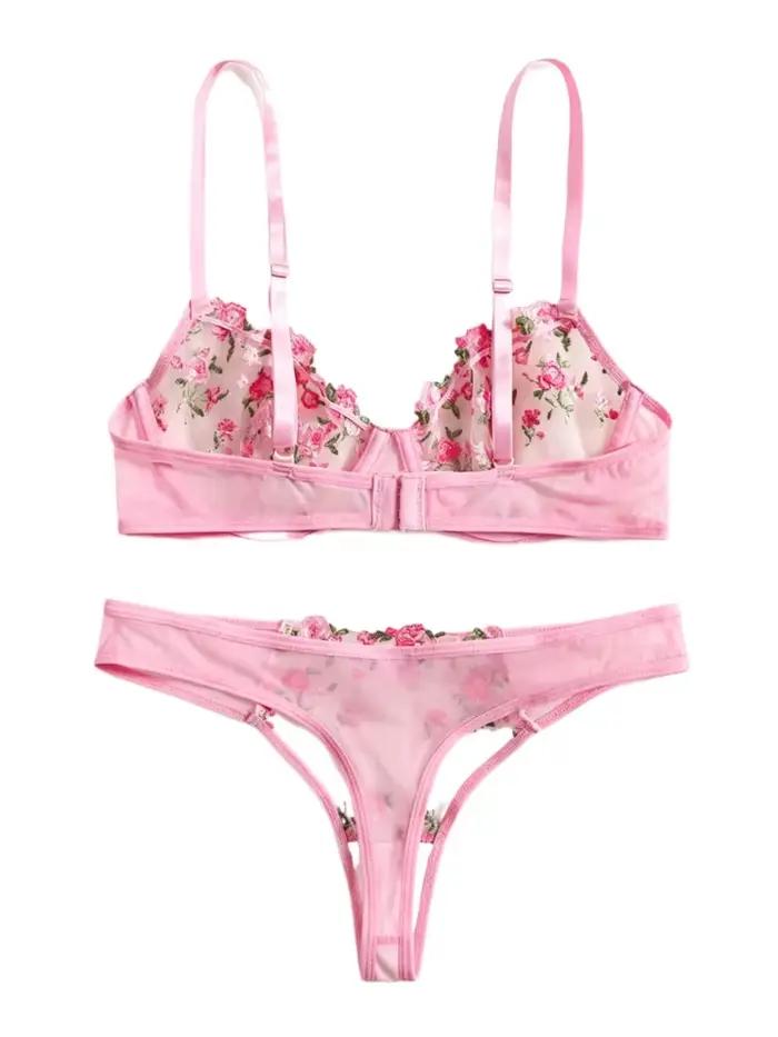 Ensemble de soutien-gorge en dentelle française élégante, broderie florale, Bralette en maille transparente avec fils doux pour gros seins, Lingerie de luxe, tailles britanniques, tendance