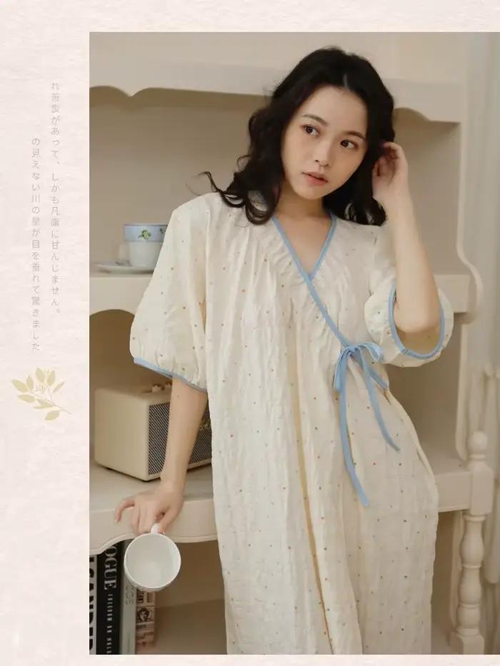 Robe de nuit kimono d'allaitement en coton froissé doux pour l'été