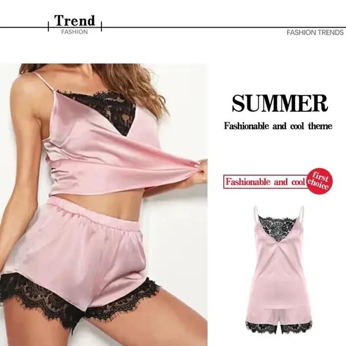 Ensembles de pyjama en dentelle femmes Pijama Mujer sangle sans manches vêtements de nuit sexy ensemble de Lingerie