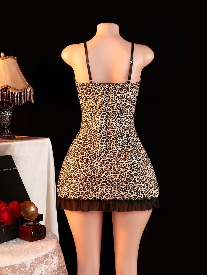 Robe de nuit en dentelle à imprimé léopard pour femmes