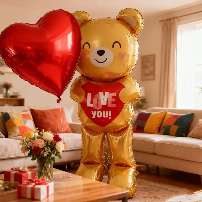 Ballon ours d'amour accrocheur avec ballon en film d'aluminium d'amour de 32 pouces, décoration pour la saint-valentin, l'anniversaire, le mariage et l'anniversaire