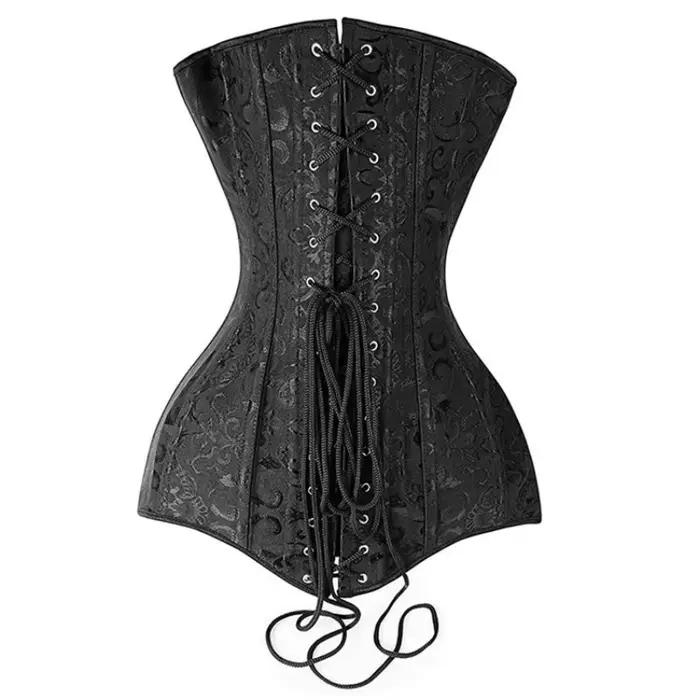 Corset de torse long désossé en acier pour femme, bustier surbuste fleur vintage gothique, corselet en brocart, sablier, vêtements en saillie