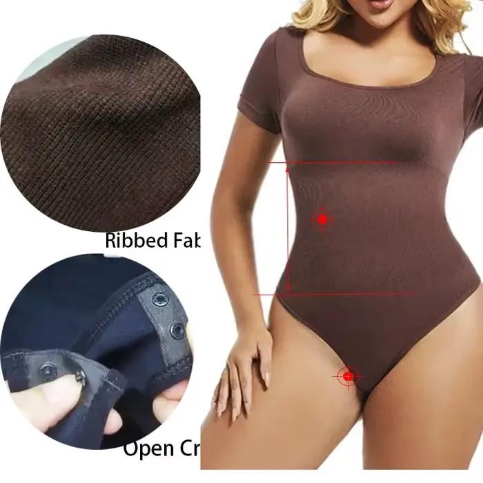 Dimmkof body Sexy côtelé une pièce col carré manches courtes