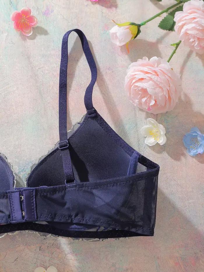 Soutien-gorge brodé floral en dentelle et résille avec armatures pour femmes, confortable et élégant pour toutes les occasions