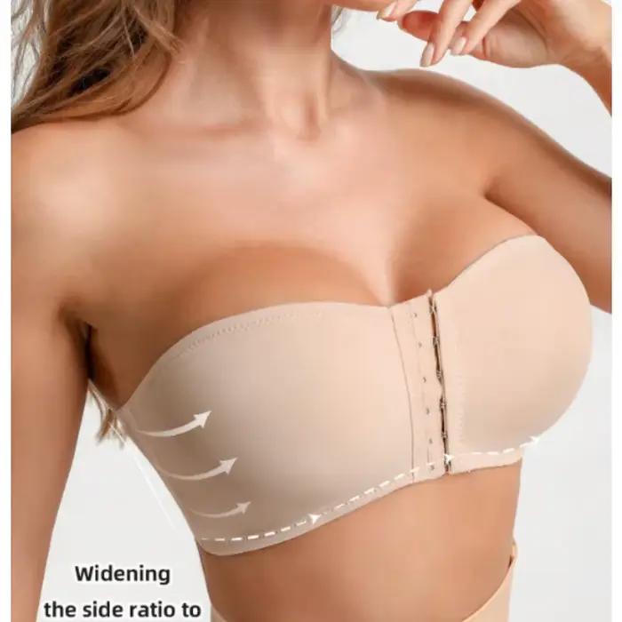 Soutien-gorge femme noir boucle avant amovible rembourré sans fil doux glace soie soutien-gorge sans trace sous-vêtements sans bretelles pour femmes soutien-gorge sans bretelles