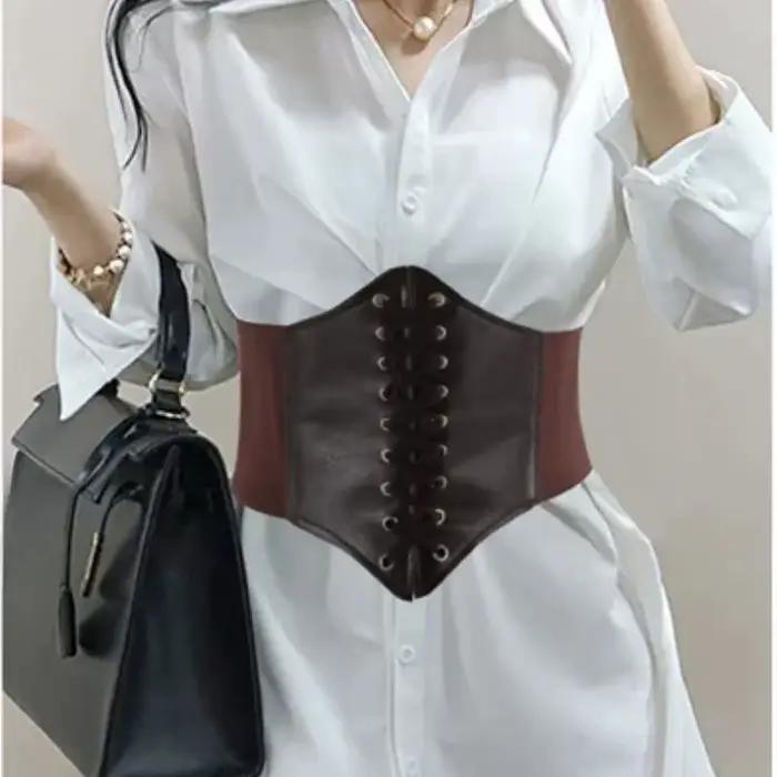 Ceinture Corset Femme Gothique en Cuir PU, Ceinture Corset à Lacets Amincissante Vintage Noire Large pour Fille