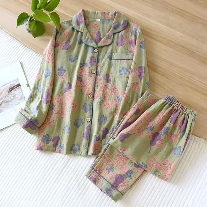 Ensemble pyjama japonais pour femmes, 2026 coton, Vintage, manches longues, pantalon, ensemble deux pièces pour l'ameublement de la maison, nouvelle collection printemps et automne 100%