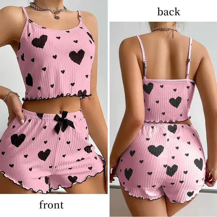 Ensemble de pyjama pour femmes, vêtements de nuit, 2 pièces, débardeurs courts et shorts, tailles S M L, blanc, respirant, doux, décontracté, imprimé Love