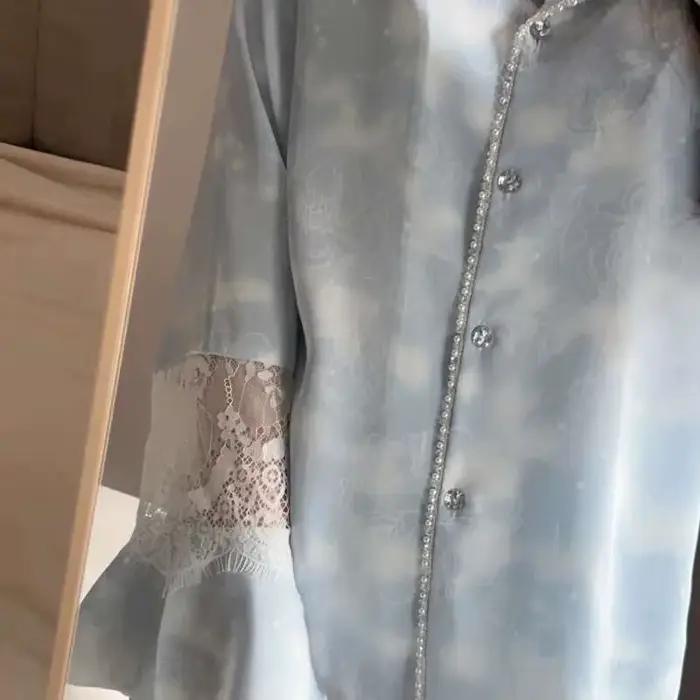 Pyjama à manches longues et pantalon en dentelle pour femme