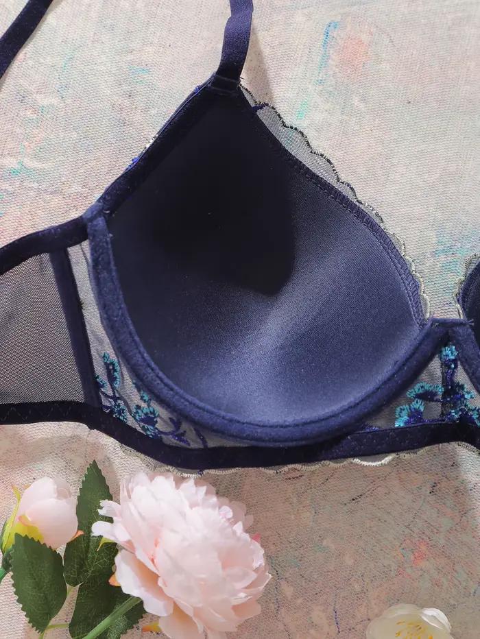 Soutien-gorge brodé floral en dentelle et résille avec armatures pour femmes, confortable et élégant pour toutes les occasions