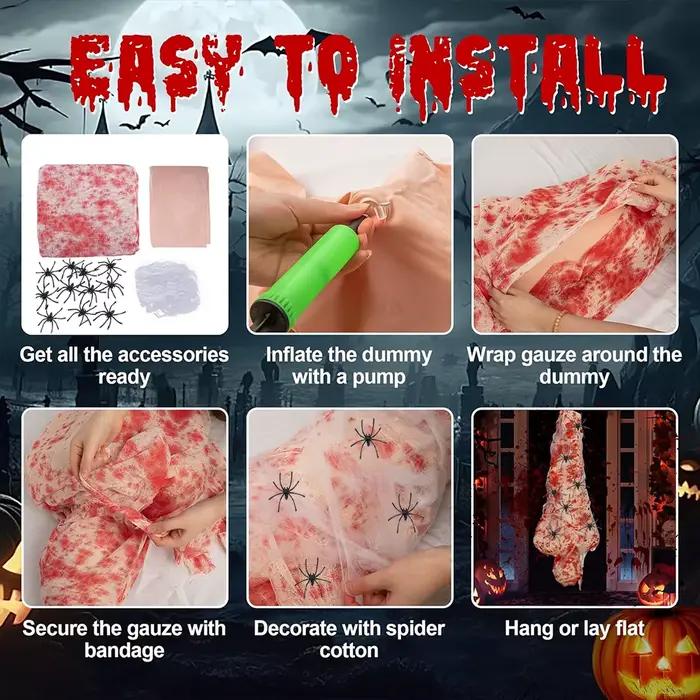 Décoration d'halloween, cadavre suspendu, accessoires effrayants pour le corps mort, cocon gonflable sanglant, décorations de maison hantée pour cour d'halloween en plein air