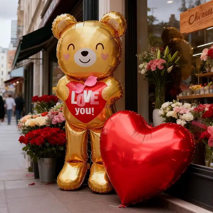Ballon ours d'amour accrocheur avec ballon en film d'aluminium d'amour de 32 pouces, décoration pour la saint-valentin, l'anniversaire, le mariage et l'anniversaire