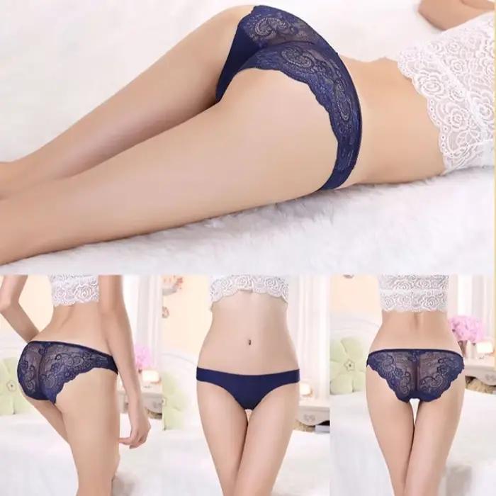Sous-vêtements invisibles pour femmes, entrejambe en Spandex, intime, Sexy, dentelle, culotte florale noire, sans couture