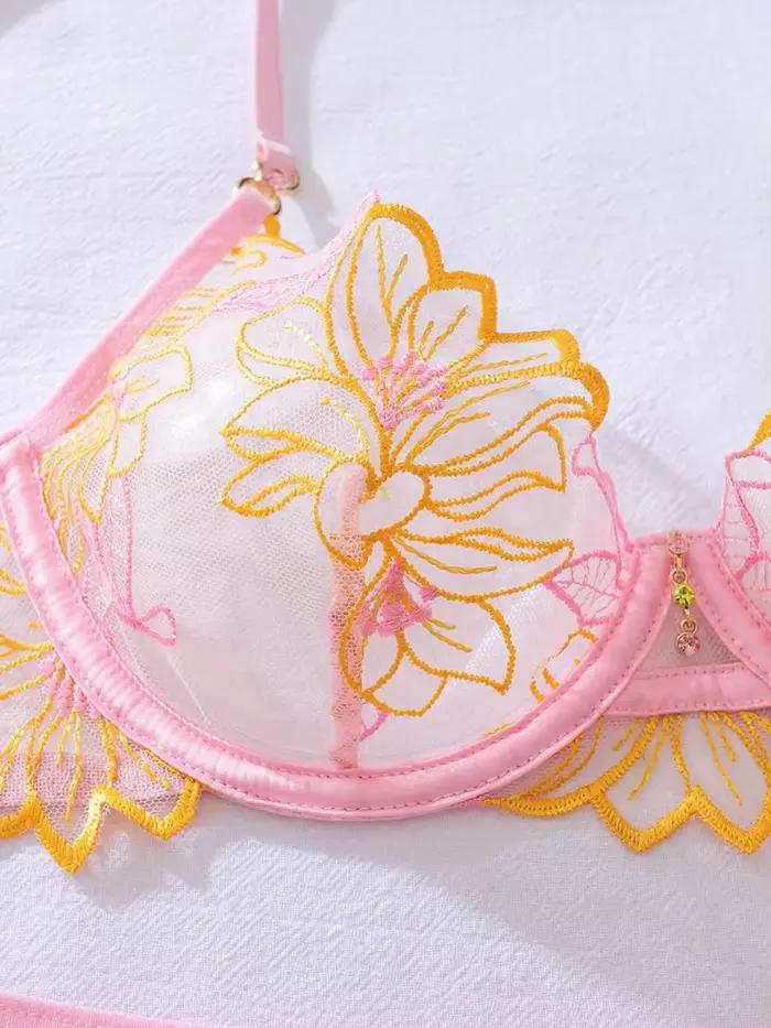 Nouvelle Lingerie Délicate Belamimi – Ensemble de 4 Pièces en Dentelle Transparente Sexy