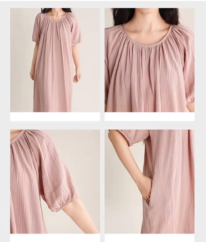 Chemise de nuit mi-longue à col rond pour femmes