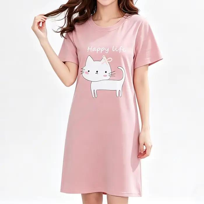 Pyjama Femme Mignon Chat – Robe de Nuit Tendance Été – Vêtement