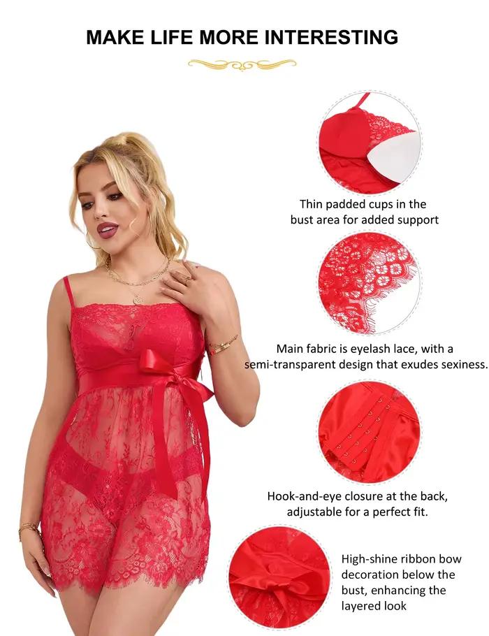 Comeondear Femmes Vêtements De Nuit Floral Dentelle Chemise De Nuit Valentine Sheer Robes De Nuit Sexy Babydoll Adulte Lingerie Chaude avec String