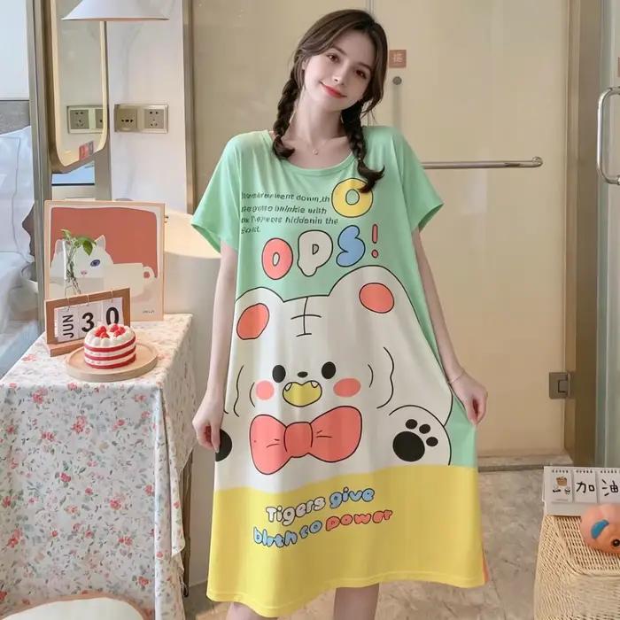 Robe de nuit à manches courtes pour filles et femmes