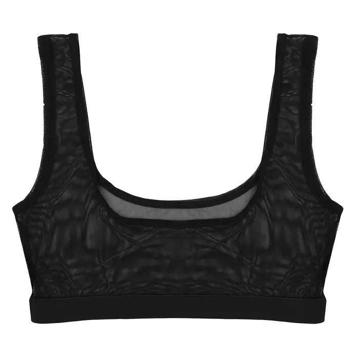 Iiniim femmes Femme Sexy Lingerie sans manches voir à travers maille Bralette soutien-gorge gilet réservoir Transparent