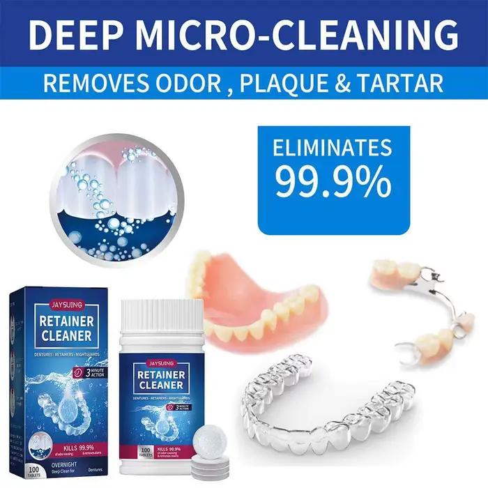 100 comprimés nettoyants pour prothèses dentaires – Élimine les odeurs, nettoyant buccal pour appareils de rétention et protège-dents de nuit