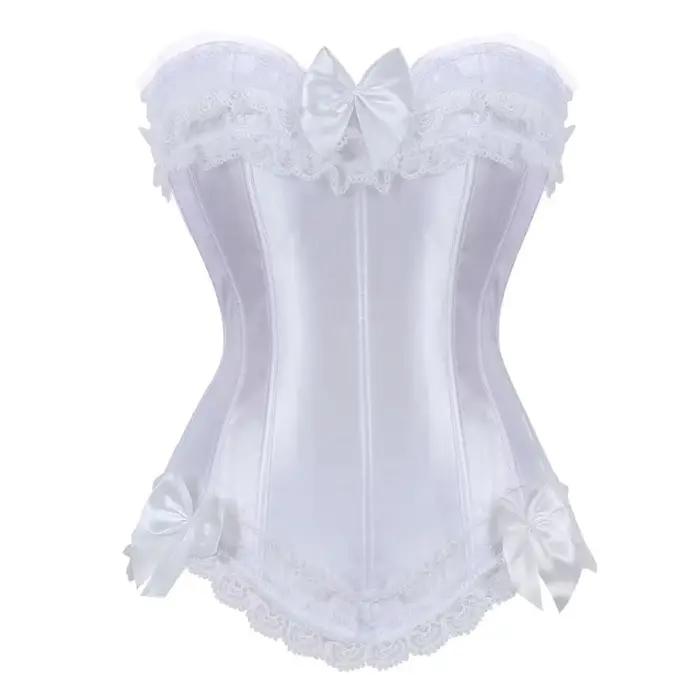 Femmes Sexy Satin surbuste Corset à lacets Corsets Bustiers haut gothique dames Halloween grande taille blanc rouge noir rose korsett