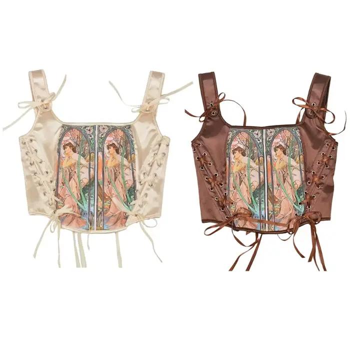 Bustier corset élégant pour femme, ceinture amincissante, dos noué, débardeur Fisseo, costume de jeu en plis, Cinchers