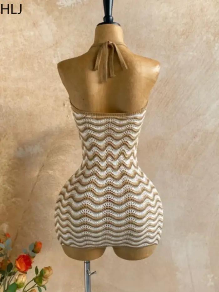 HLJ Robe moulante bohème rayée patchwork pour femme