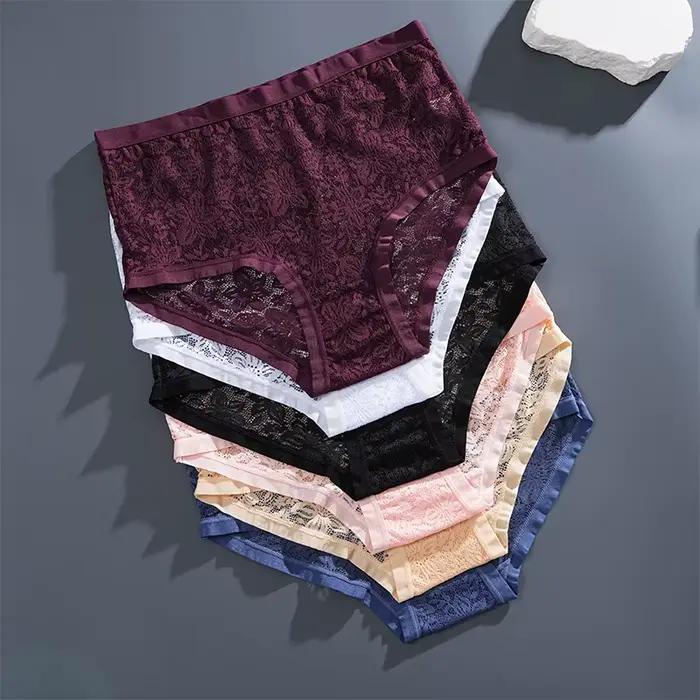FINETOO 5 pièces culotte en dentelle florale Sexy sous-vêtements respirants transparents femme slips confortables