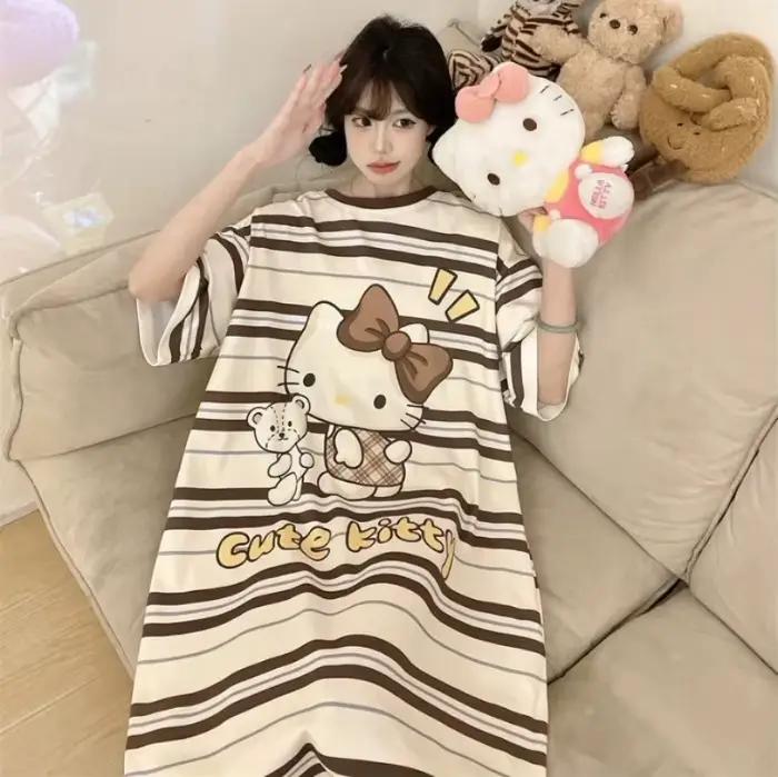 Chemise de nuit coréenne Sanrio d'été à manches courtes pour femme