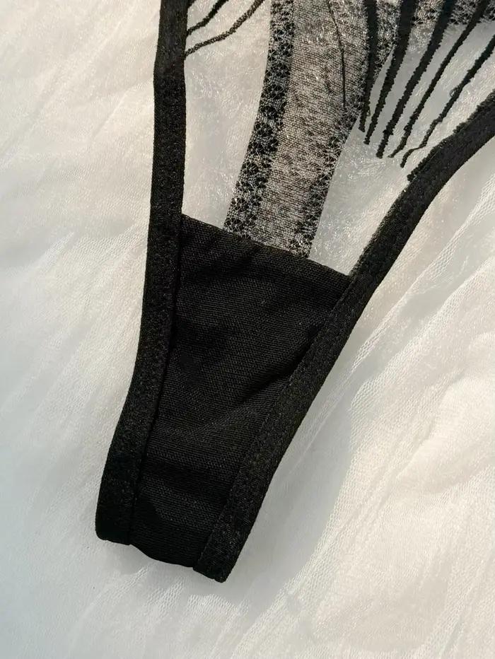 Ensemble de Lingerie brodée avec bonnet de poitrine festonné noir pour femmes