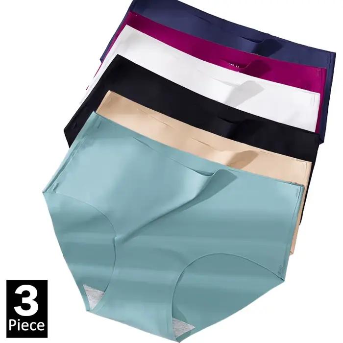3 pièces grande taille sous-vêtements femmes culottes glace soie couleur unie dames sans couture
