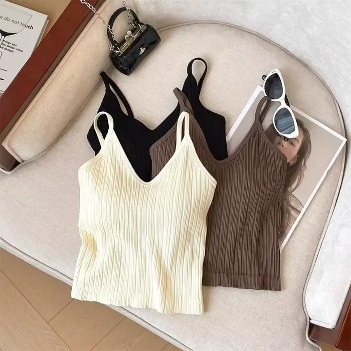 Nouvelle Camisole Col V Sans Manches, Haut Une Pièce à Bonnets Intégrés, Style Halter, Sous-vêtement, Lingerie Française pour Femme