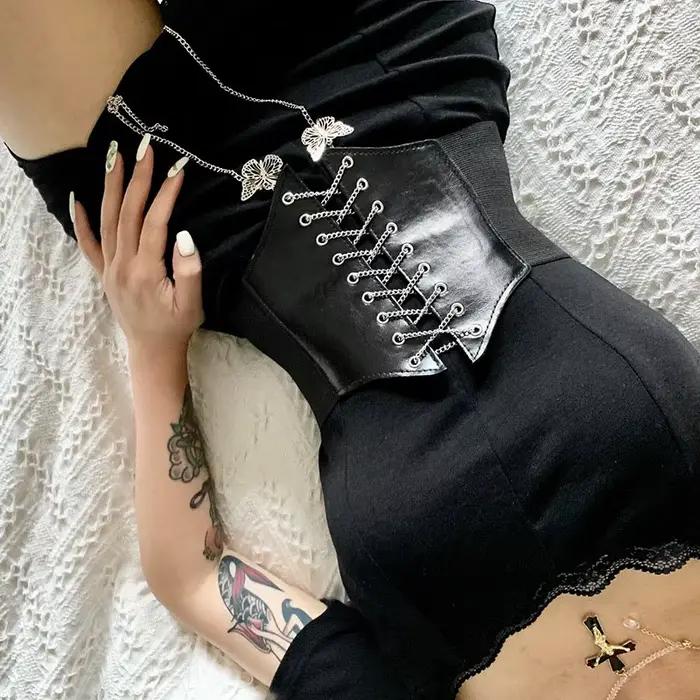 JOCorset papillon en similicuir pour femme, large environnement, amincissant, corps saillant, ceinture, élastique, serré, taille haute pour 03/Wear