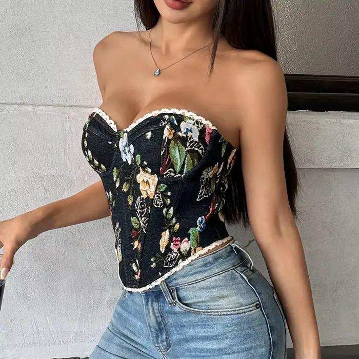Corset imprimé de fleurs multicolores pour femmes