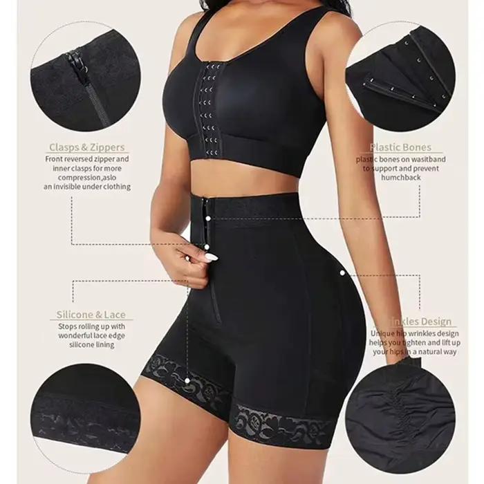 Shorty gainant taille haute à haute compression avec fermeture éclair