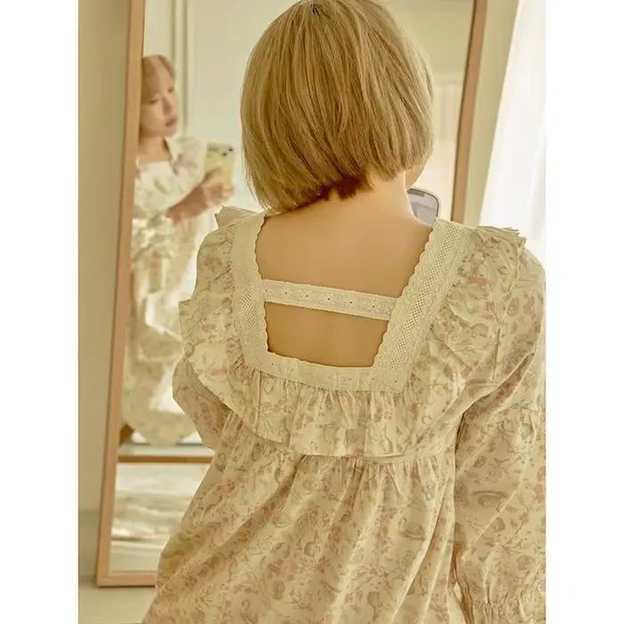 Nouveau printemps et automne dames chemise de nuit mignon doux dentelle