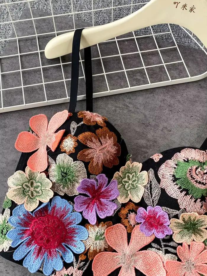 Foamlina 3D Floral minceur haut à licou soutien-gorge femmes 2025 été européen romantique lourd embelli culture Corset Bustier Club