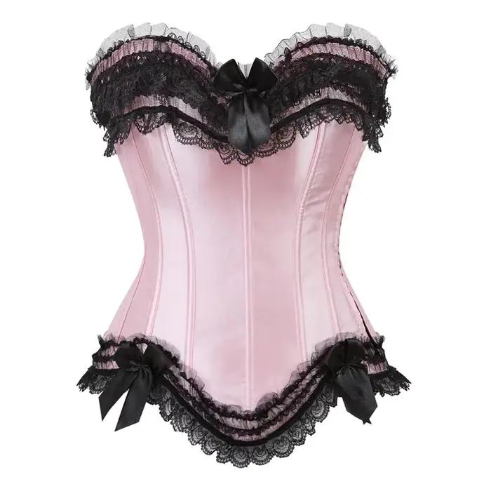 Femmes Sexy Satin surbuste Corset à lacets Corsets Bustiers haut gothique dames Halloween grande taille blanc rouge noir rose korsett