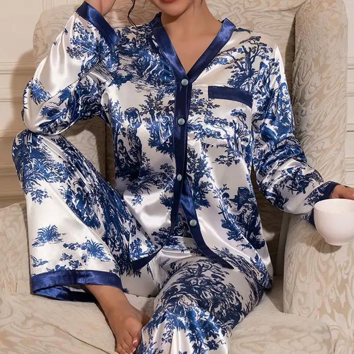 Pyjamas à manches longues pour femmes de luxe avec motif floral pour une nuit paisible et une journée détendue grandes tailles occassions spéciales nuit froide automne