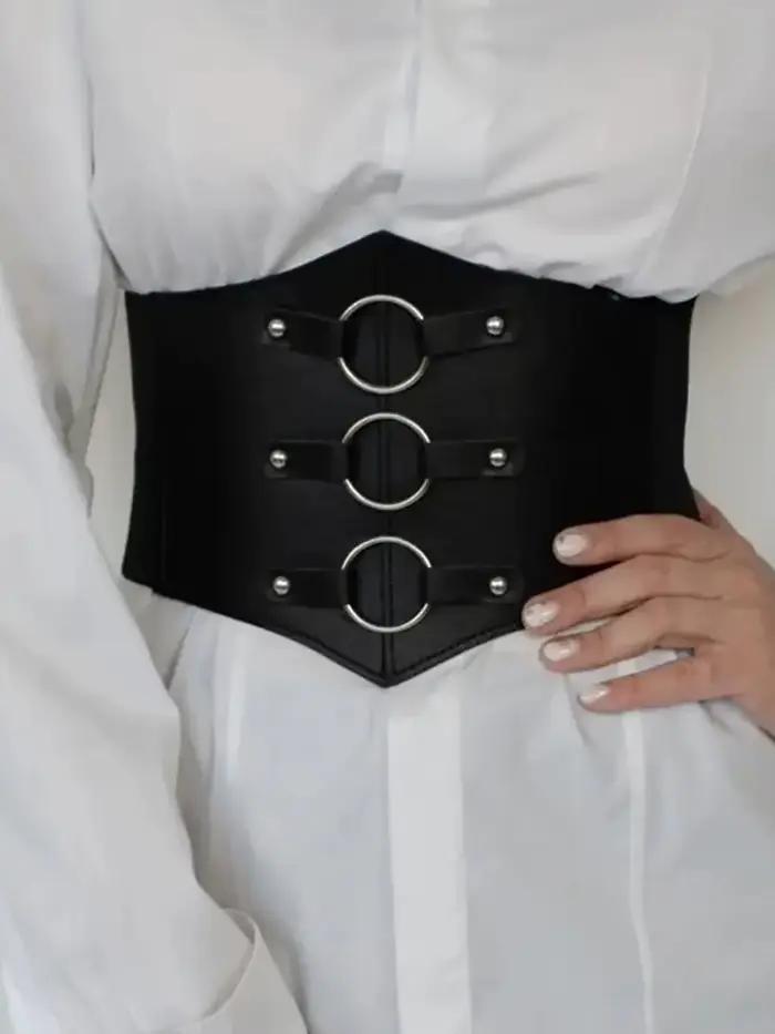 Ceinture Corset Femme Super Large en Cuir PU, Bandeau Amincissant Élastique Taille Haute Polyvalent pour Usage Quotidien, Type Bustier Corset