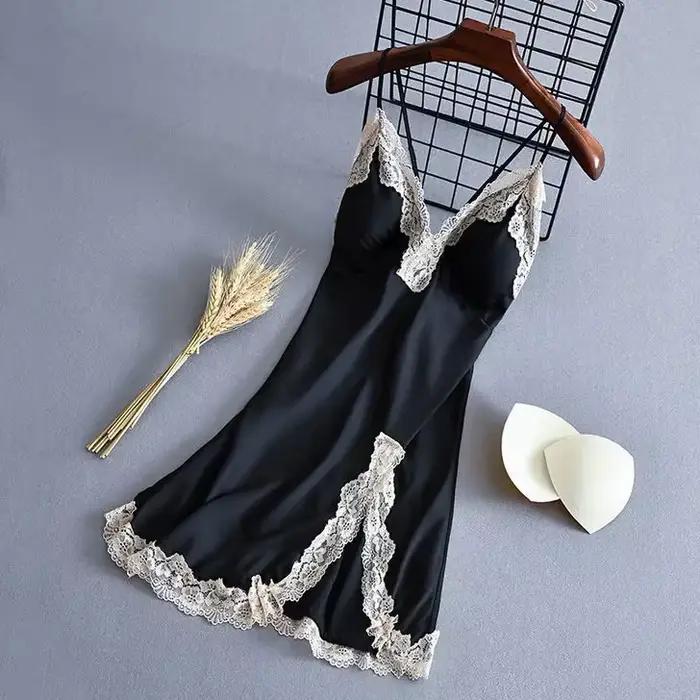 Vêtements de nuit Sexy en dentelle et soie glacée pour femmes