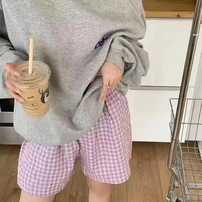 Shorts pour femmes, bas de pyjama en coton doux à imprimé écossais