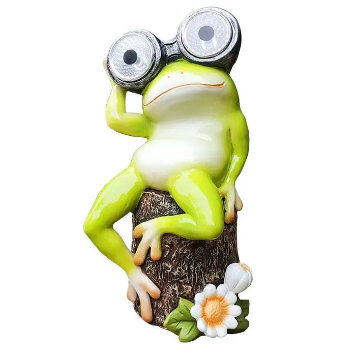 Veilleuse solaire grenouille, Animal mignon, décoration extérieure de jardin, ornement artisanal en résine étanche avec LED à énergie solaire pour cour et Patio