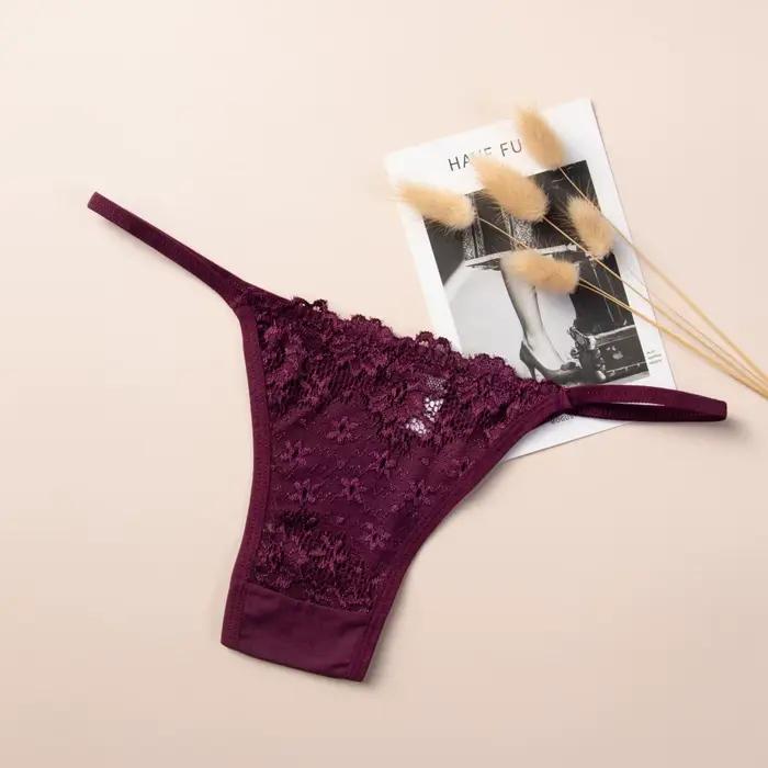 Femme culotte nouveau confortable nœud coton Polyester dentelle Sexy string fille sous-vêtements couleur unie haute qualité Lingerie