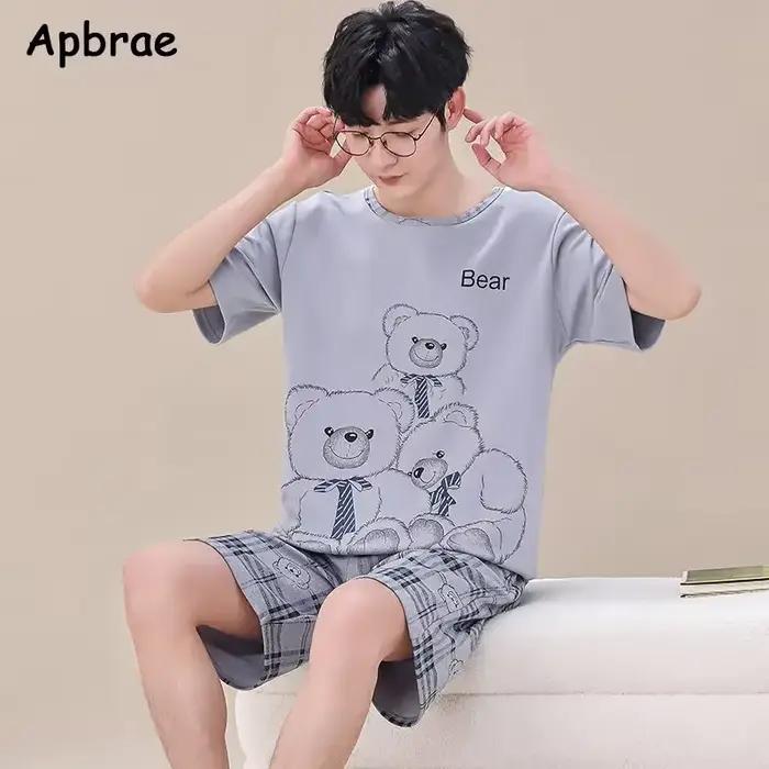Été hommes Pyjamas grande taille 4XL décontracté hauts courts pantalons courts coton Pijamas hommes vêtements de nuit pour hommes mode dessin animé vêtements de maison